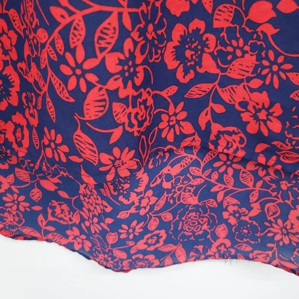 Terra & Sky Womens Sleeveless Floral High Low Blouse Top Size 0X Red Blue Ruffle